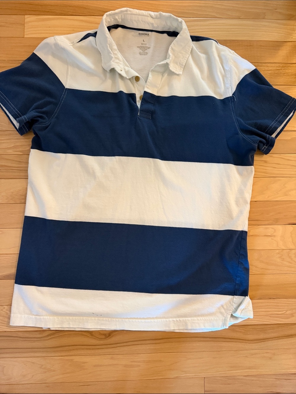 Sonoma Navy and White Wide-Stripe Polo